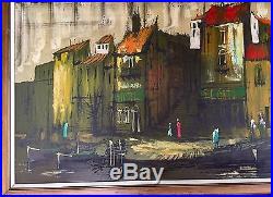 XL MID CENTURY OIL PAINTING Signed VAN GUARD Luongo Industrial Cityscape Retro