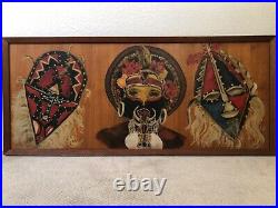 \uD83D\uDD25 Antique Mid Century Modern Tiki Tribal African New Guinea Oil Painting WOW