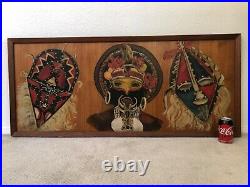 \uD83D\uDD25 Antique Mid Century Modern Tiki Tribal African New Guinea Oil Painting WOW